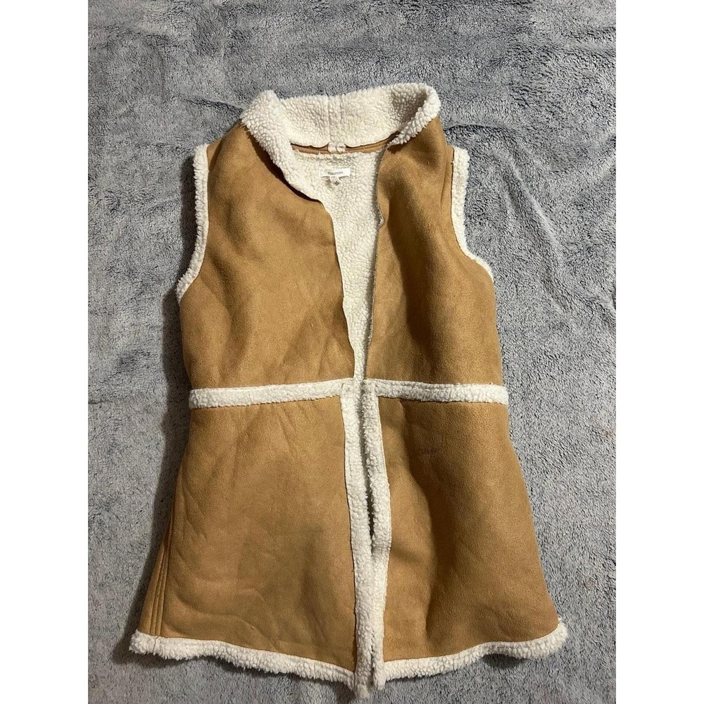Maurices Womens XS Faux Suede Sherpa Vest Tan Cream Longline Western Boho